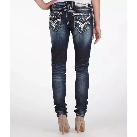 Rock Revival Blue Skinny Jeans with Stitch Detail - Picture 3 of 9
